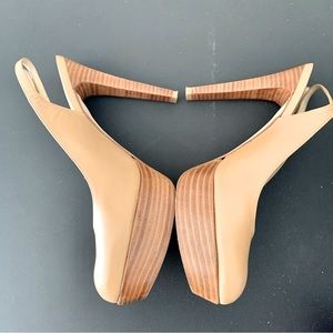 Stuart Weitzman Almond Butter Leather Platform Slingback Heels